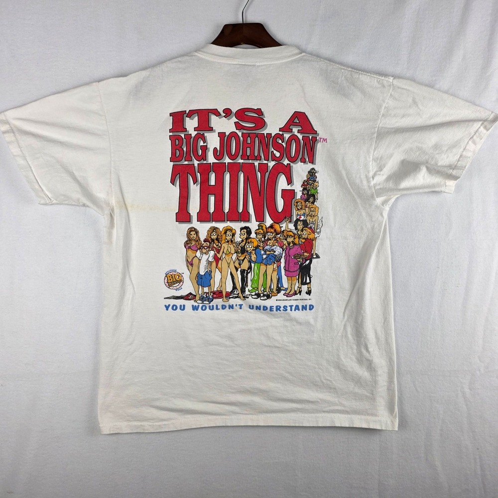 Big Johnson Men's Vintage 1994 Novelty Cartoon Graphic T-Shirt White Size XL